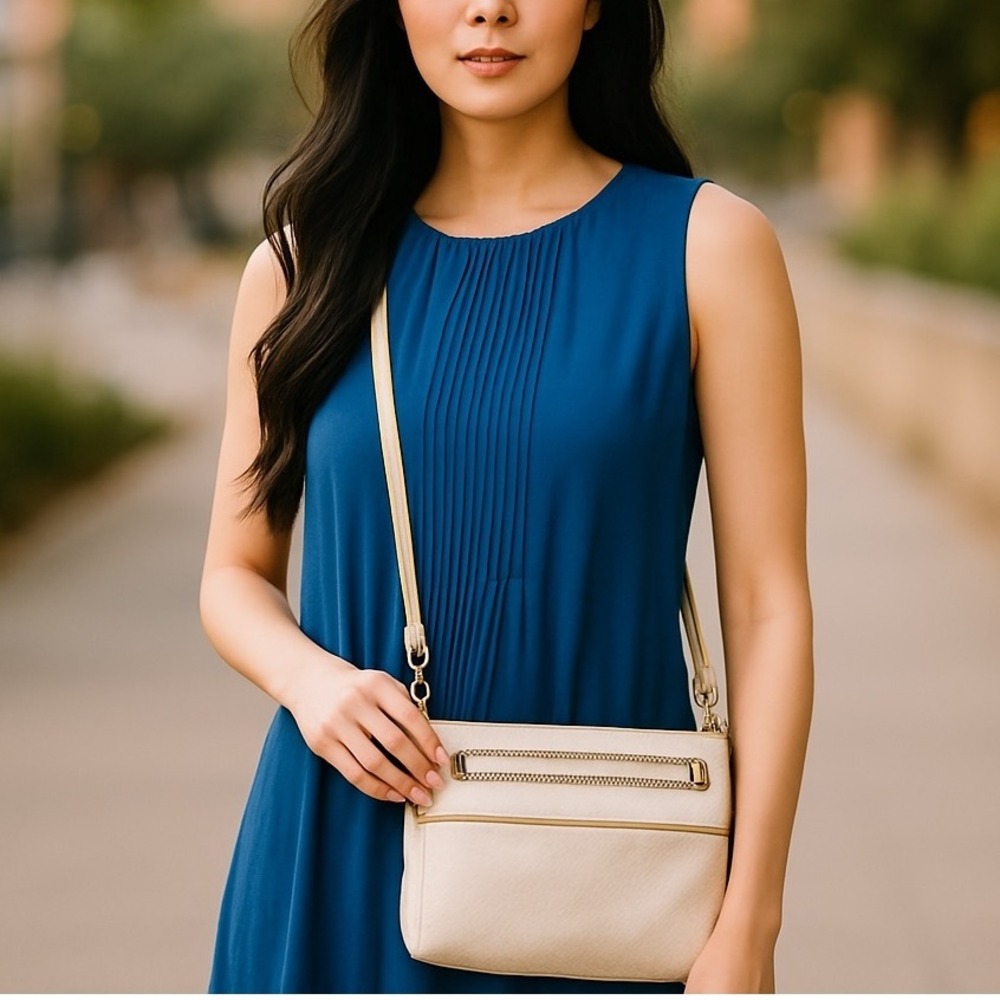 Emma Fox Crossbody Bag Ivory Leather with Gold Hardware Stylish Designer Purse